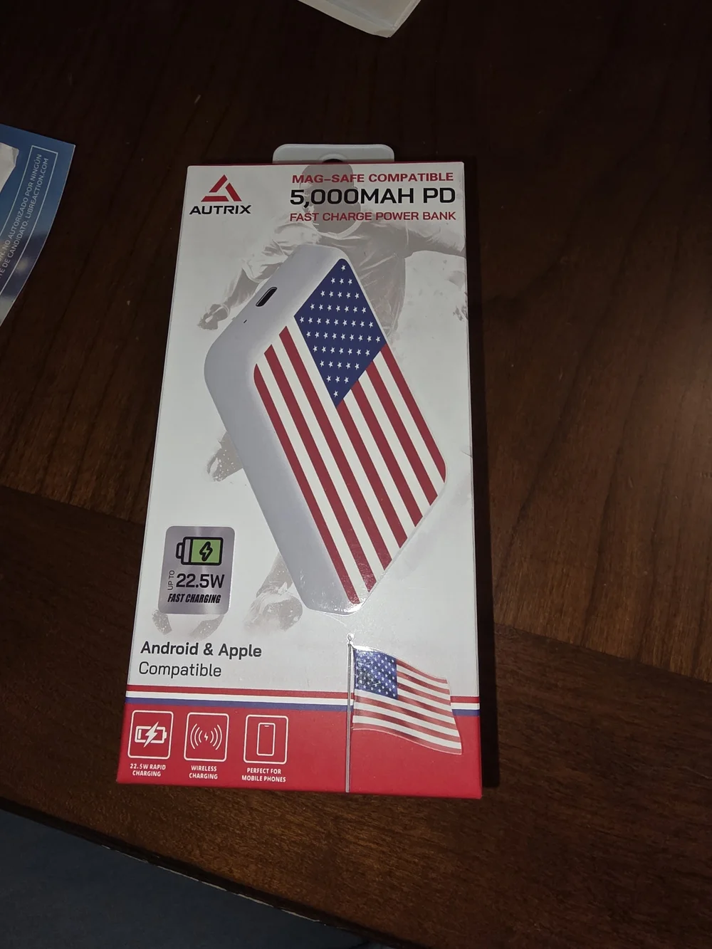 5,000mAh PD Power Bank - White with American Flag